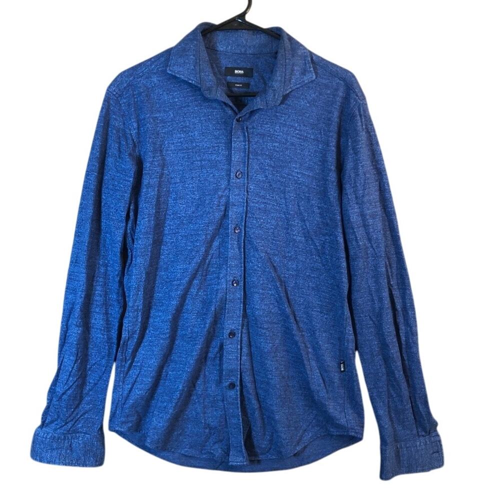 BOSS by HUGO BOSS Mens Shirt Blue Slim Fit Button Down Collared Long Sleeve M